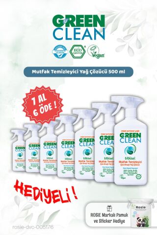Green Clean 500 ml Mutfak Tem. Yağ Çözücü 7 AL 6 ÖDE ve Rosie Hediye
