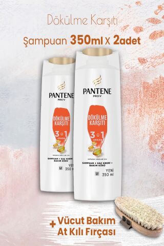 Pantene Şampuan Pro-V Dökülme Karşıtı 3' ü 1 Arada 350 ml x 2 Adet ve Vücut Bakım At Kılı Fırçası