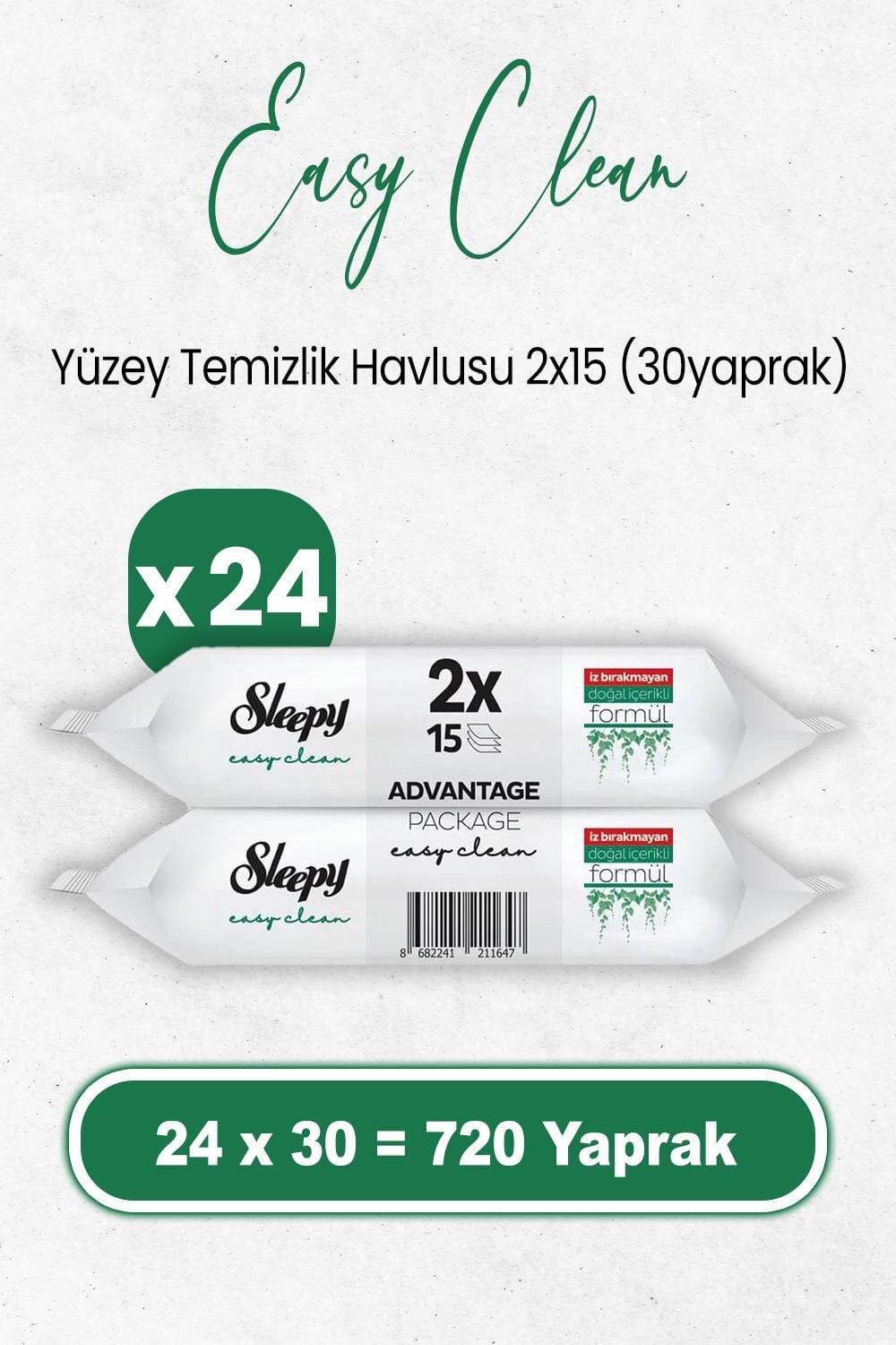 Sleepy Easy Clean Yüzey Temizlik Havlusu 2x15 x 24 Adet (720 Yaprak)