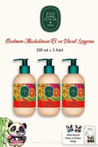 Eyüp Sabri Tuncer 3 Adet  Bodrum Mandalinası Vücut Losyonu 280 ml ve ROSIE