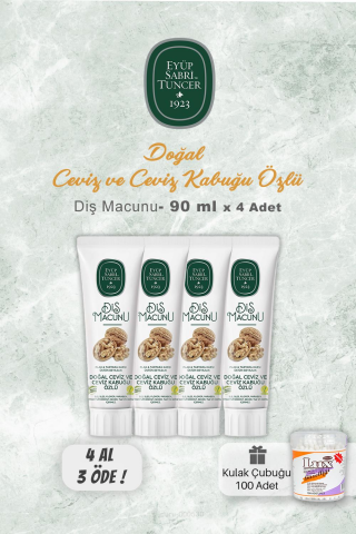 Eyüp Sabri Tuncer Ceviz Özlü Diş Macunu 90 ml 4 AL 3 ÖDE ve Kulak Çubuğu 100 Adet