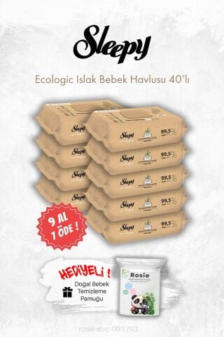 Sleepy 9 AL 7 ÖDE Ecologic Yenidoğan Islak Bebek Havlusu 40'lı ve ROSIE