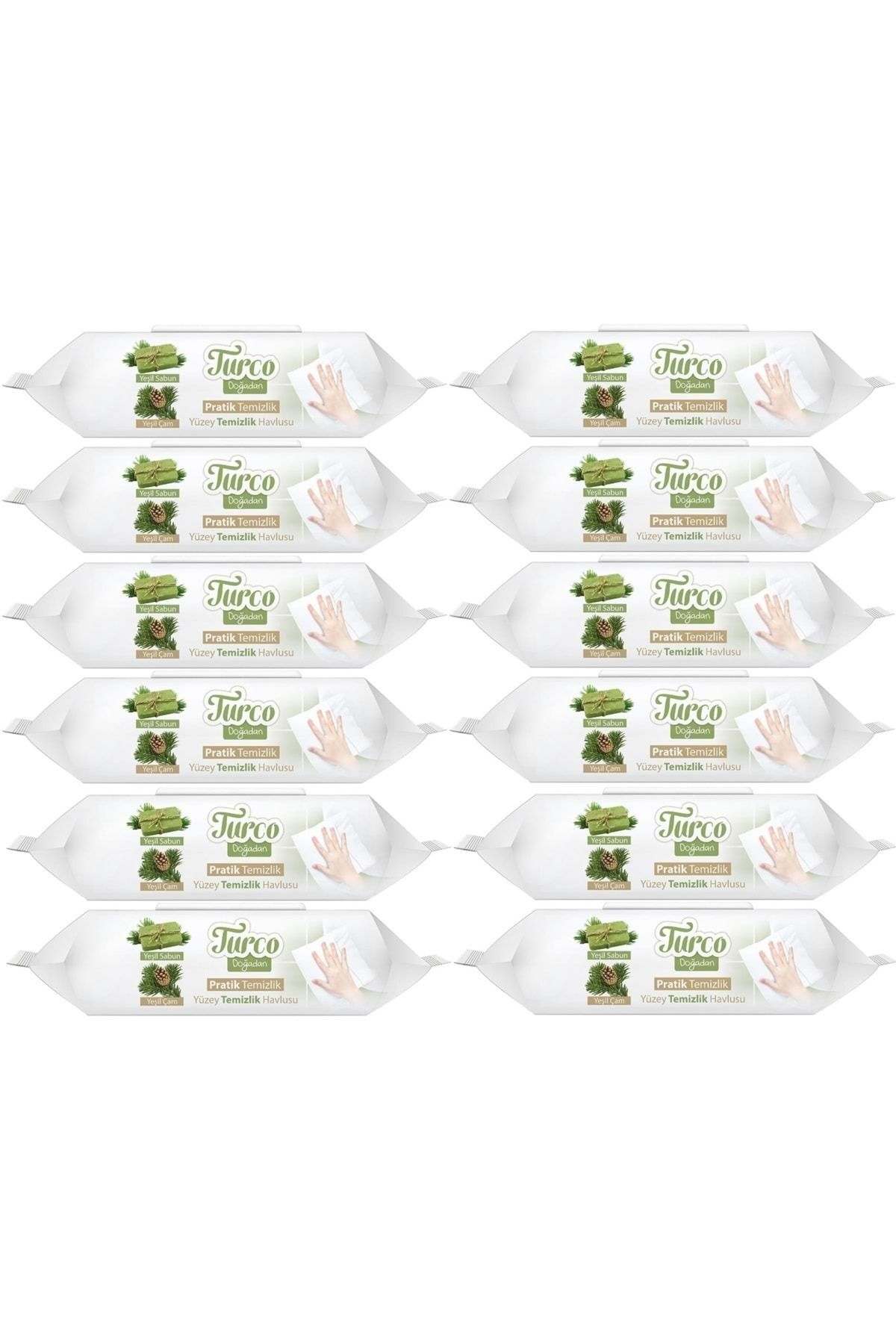 Baby Turco Doğadan Yüzey Temizlik Havlusu 100 Yaprak Yeşil Sabun/Yeşil Çam (12 Li Set) 1200 Yaprak