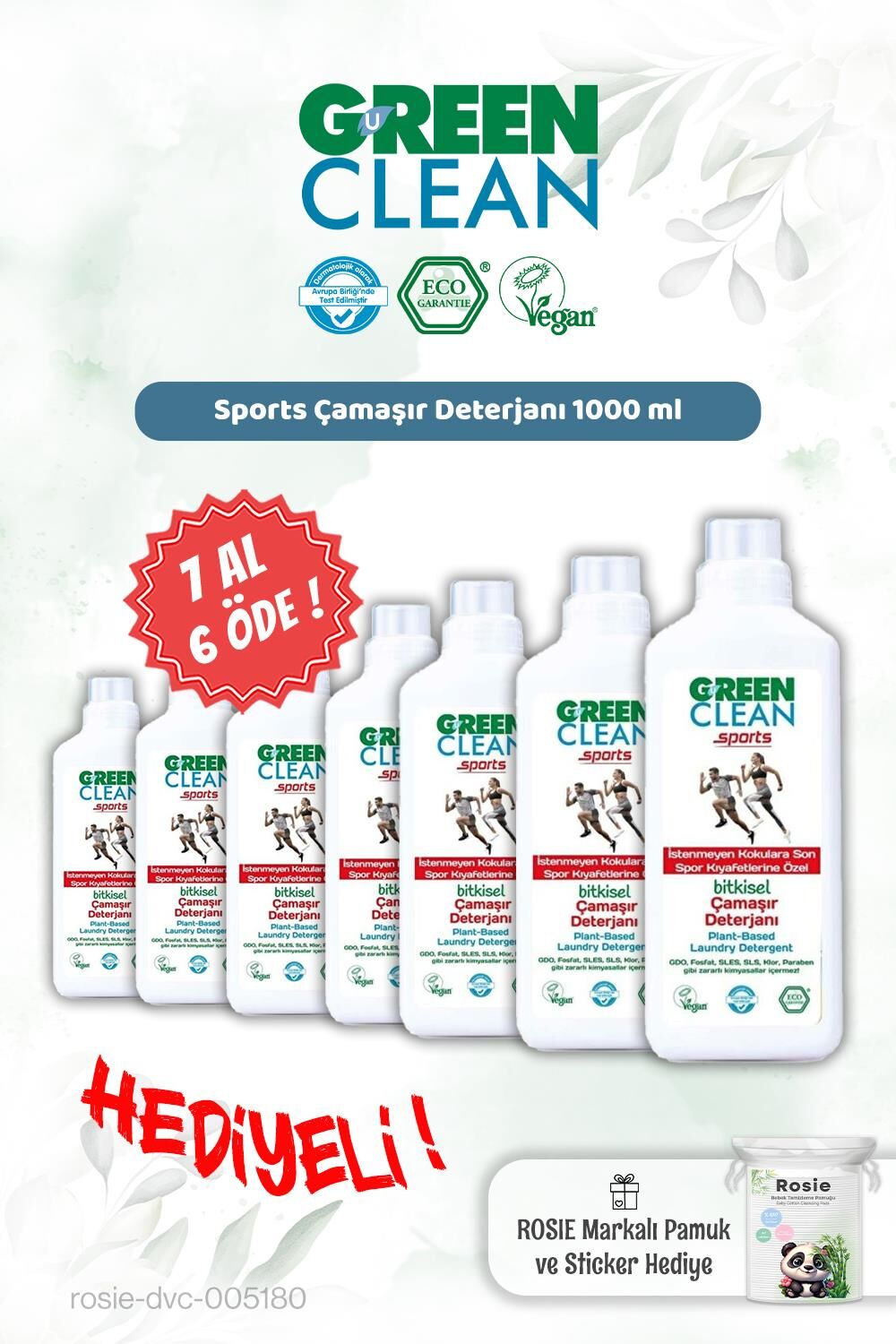 Green Clean 7 AL 6 ÖDE Sports Çamaşır Deterjanı 1000 ml ve Rosie Hediye