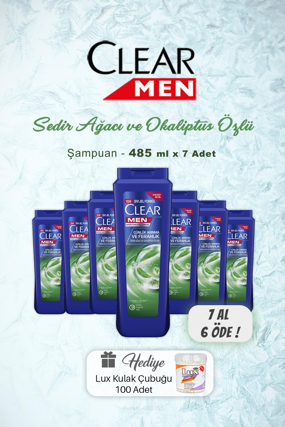 7 AL 6 ÖDE Clear Men Arındırıcı Şampuan 485 ml, Kulak Çubuğu Hediyeli
