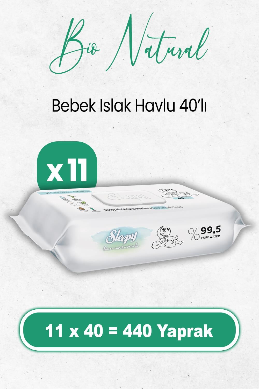 Sleepy Bio Natural Yenidoğan Islak Havlu 40 x 11 Adet (440 Yaprak)