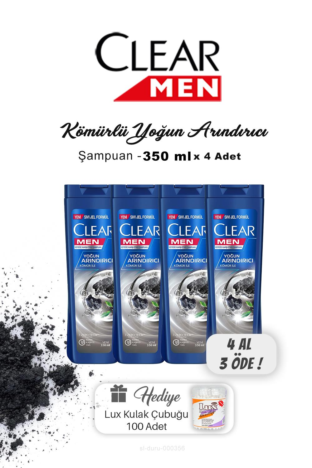 4 AL 3 ÖDE Clear Men Kepeğe Karşı Etkili Şampuan 350 ml, Kulak Çubuğu Hediyeli