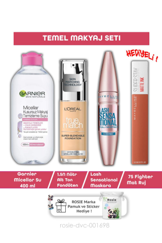 Maybelline Lash Sensational  Maskara, 1.5N Nötr Alt Ton Fondöten, 75 Fighter Ruj, Misel Su ve ROSIE