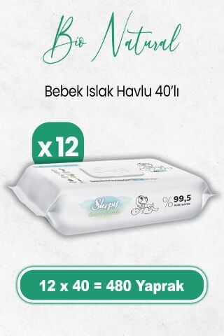 Sleepy Bio Natural Yenidoğan Islak Havlu 40 x 12 Adet (480 Yaprak)