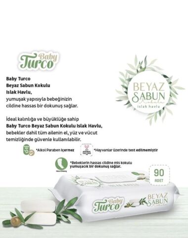 Baby Turco Beyaz Sabunlu 90'lı, 21 Paket ve Rosie Koku Hediye