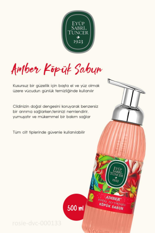 Eyüp Sabri Tuncer 3 Adet Amber Köpük Sabun 500 ml ve Pamuk ROSIE 60'lı