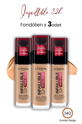 Loreal Paris Infaillible 32H Fresh Wear Fondöten - 140 Golden Beige x 3 Adet