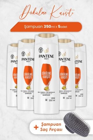 Pantene Şampuan Pro-V Dökülme Karşıtı 350 ml x 5 Adet ve Şampuan Fırçası