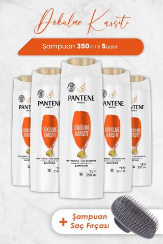 Pantene Şampuan Pro-V Dökülme Karşıtı 350 ml x 5 Adet ve Şampuan Fırçası