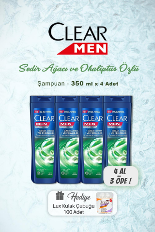 4 AL 3 ÖDE Clear Men Günlük Arındırıcı Şampuan 350 ml, Kulak Çubuğu Hediyeli