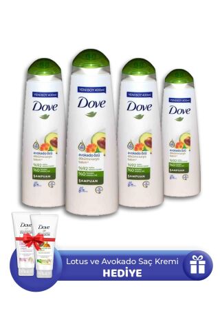 Dove Şampuan Avokado Özü 400 ml 4 Adet, 2 Çeşit Saç Kremi Hediye