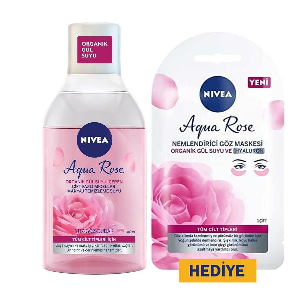 Nivea Aqua Rose Makyaj Temizleme Suyu 400 ml ve Nemlendirici Göz Maskesi