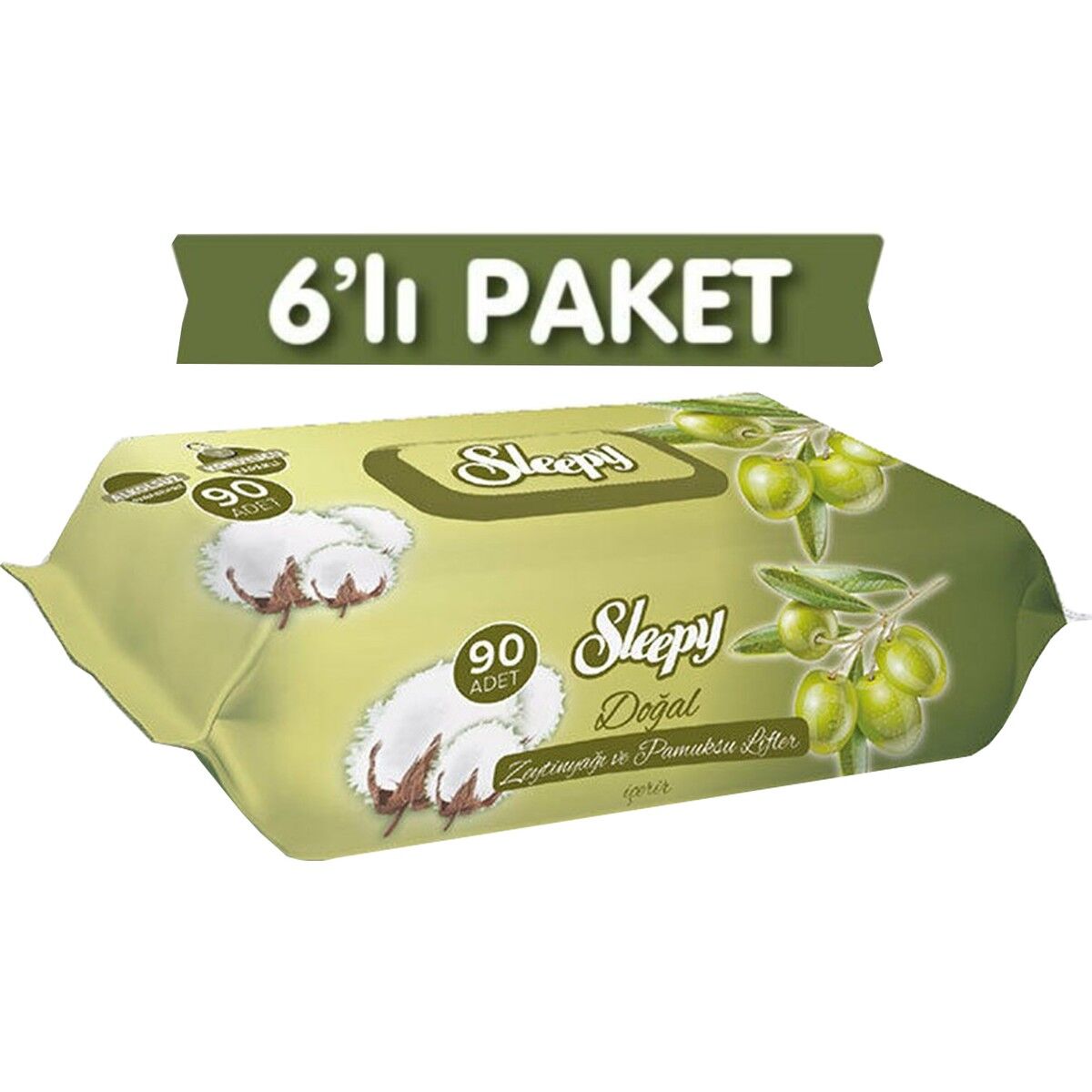 Sleepy Doğal Zeytinyağlı Islak Havlu 90 Yaprak x 6 Adet