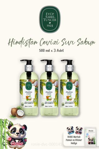 3'lü Eyüp Sabri Tuncer Hindistan Cevizi Sıvı Sabun 500 ml ve ROSIE Doğal Pamuk
