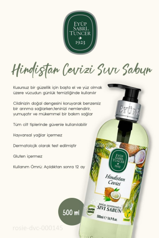 3'lü Eyüp Sabri Tuncer Hindistan Cevizi Sıvı Sabun 500 ml ve ROSIE Doğal Pamuk