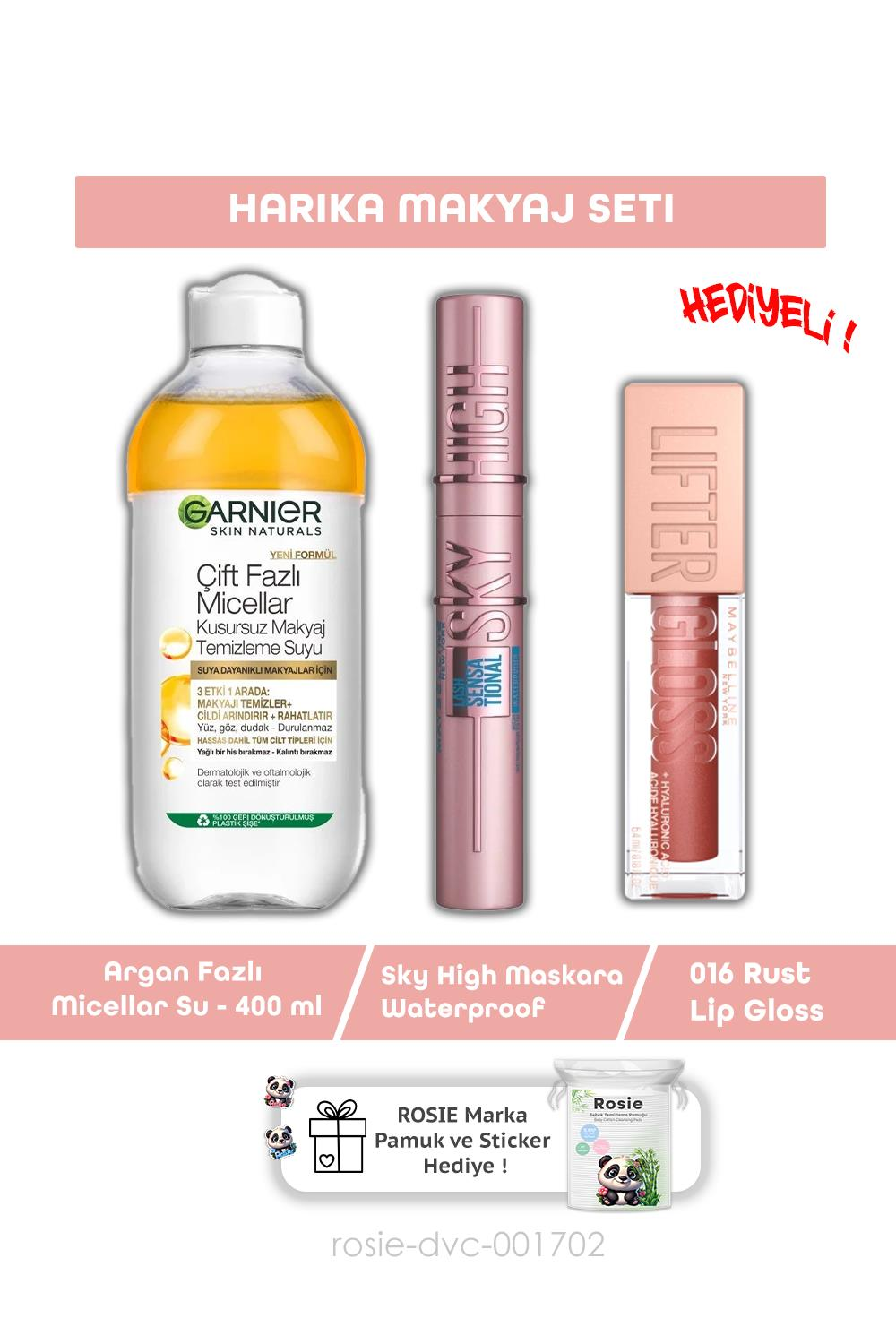 Maybelline Lash Sensational Sky High Maskara,Argan Misel 400 ml , 016 Rust Parlatıcı ve ROSIE