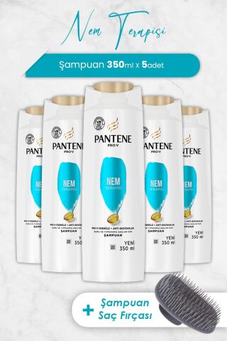 Pantene Şampuan Pro-V Nem Terapisi 350 ml x 5 Adet ve Şampuan Fırçası