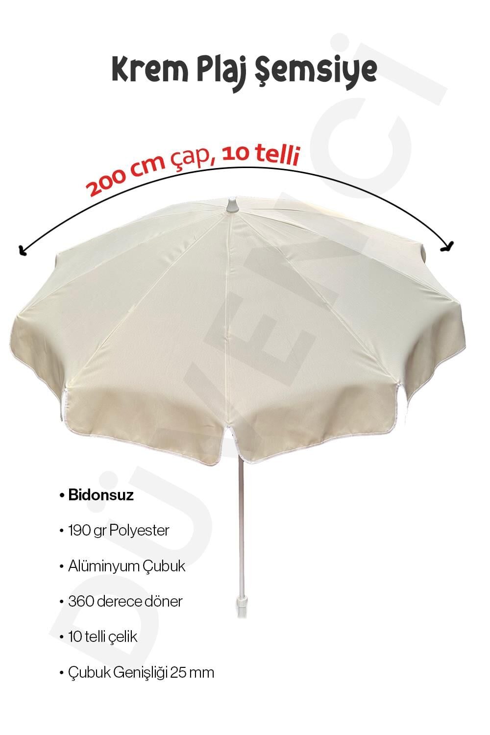 Plaj Şemsiye 200 cm Krem Renkli Eğim Verilebilir