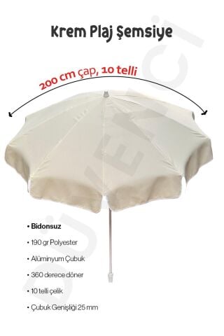 Plaj Şemsiye 200 cm Krem Renkli Eğim Verilebilir