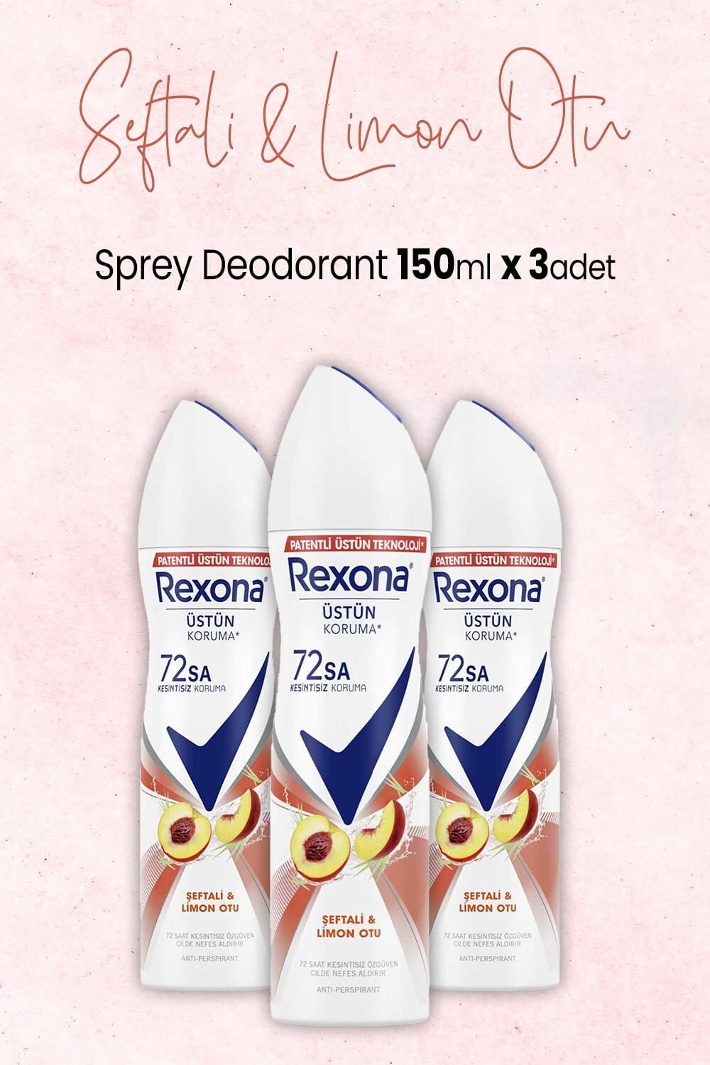 Rexona Kadın Sprey Deodorant Şeftali ve Limon Otu 150 ml x 3 Adet