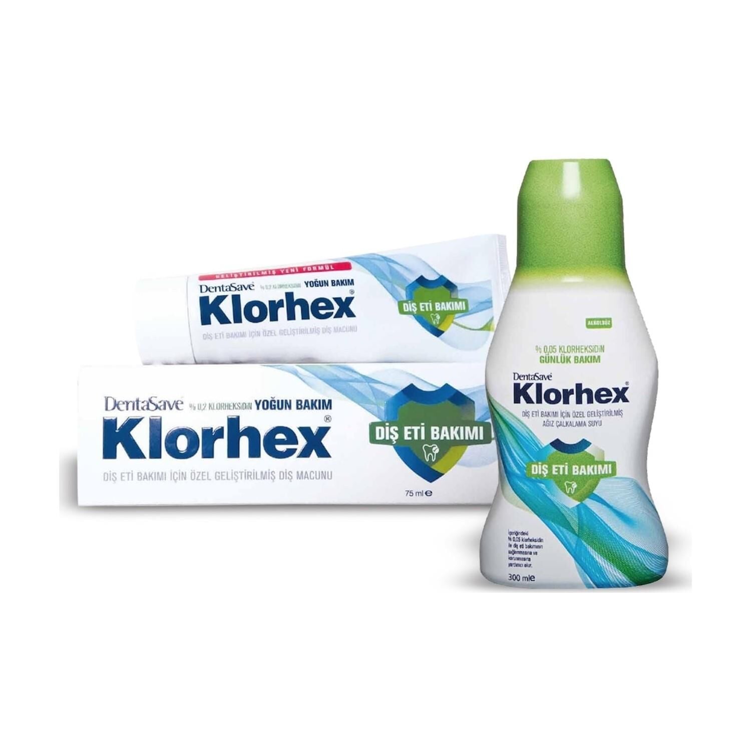 Dentasave Klorhex Günlük Bakım Ağız Çalkalama Suyu 300 ml ve Yoğun Bakım Diş Macunu 75 ml