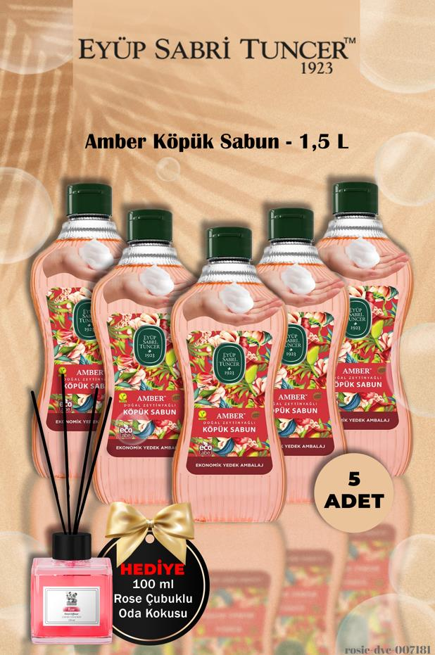 5'li Eyüp Sabri Tuncer  Amber Köpük Sabun 1,5 L Gül Koku Hediye
