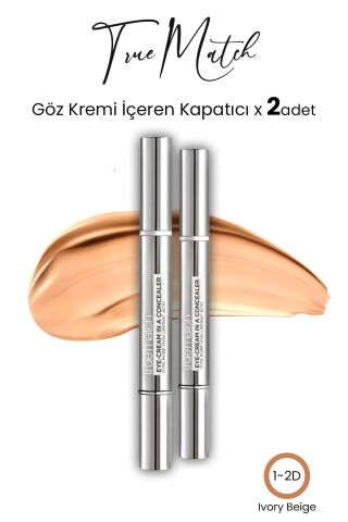 Loreal Paris True Match Göz Kremi İçeren Kapatıcı Ivory Beige 1-2D x 2 Adet