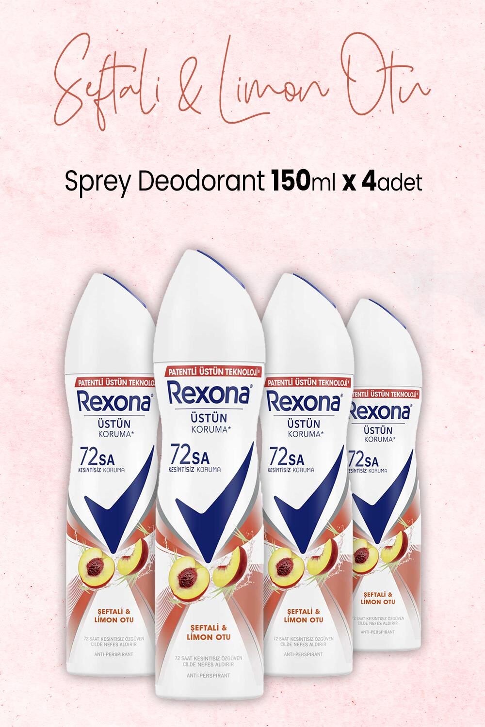 Rexona Kadın Sprey Deodorant Şeftali ve Limon Otu 150 ml x 4 Adet