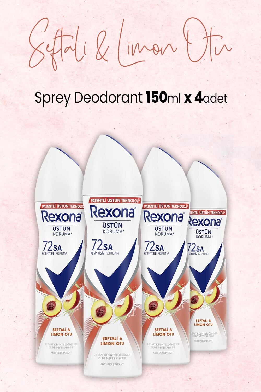 Rexona Kadın Sprey Deodorant Şeftali ve Limon Otu 150 ml x 4 Adet