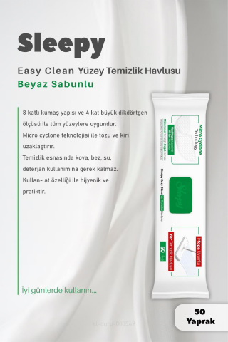 Sleepy 4 XL Mopa Uyumlu Beyaz Sabun Temizlik Havlusu ve 50 Gr Pamuk