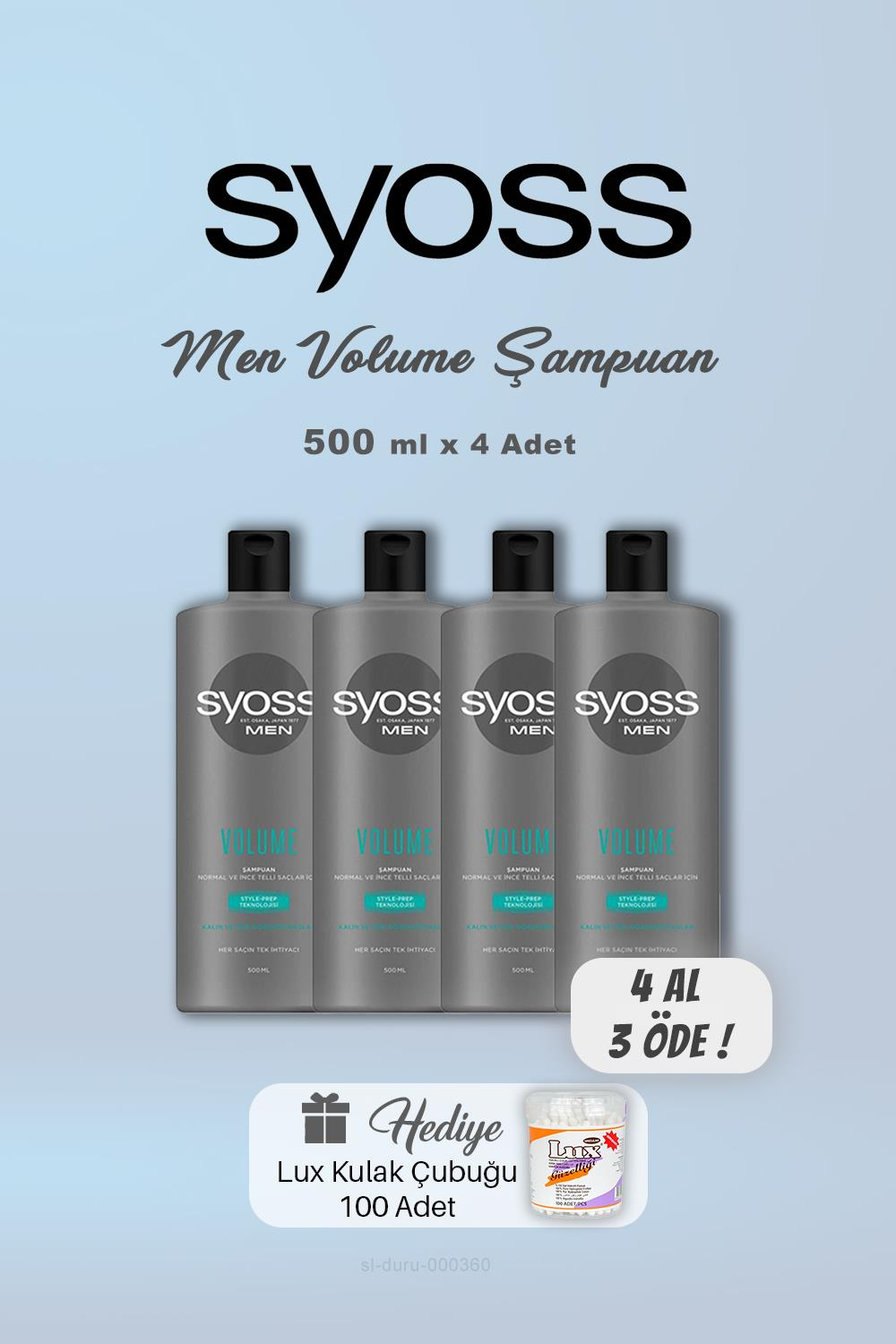 4 AL 3 ÖDE Syoss Men Volume Şampuan 500 ml, Kulak Çubuğu Hediyeli