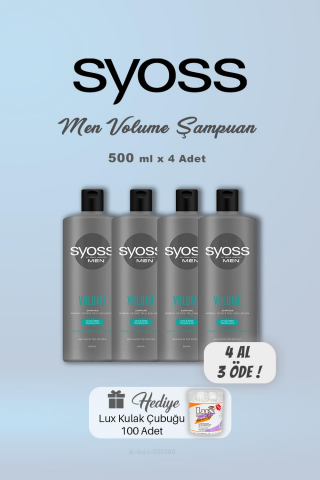 4 AL 3 ÖDE Syoss Men Volume Şampuan 500 ml, Kulak Çubuğu Hediyeli