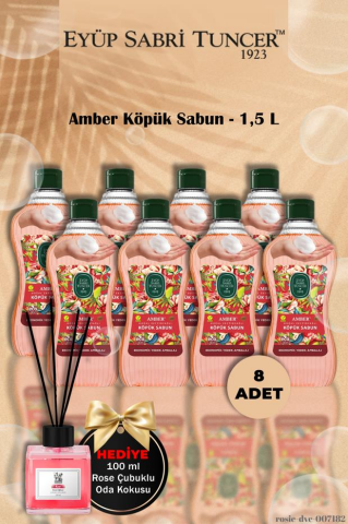 Eyüp Sabri Tuncer 8 Adet Amber Köpük Sabun 1,5 L Gül Koku Hediye