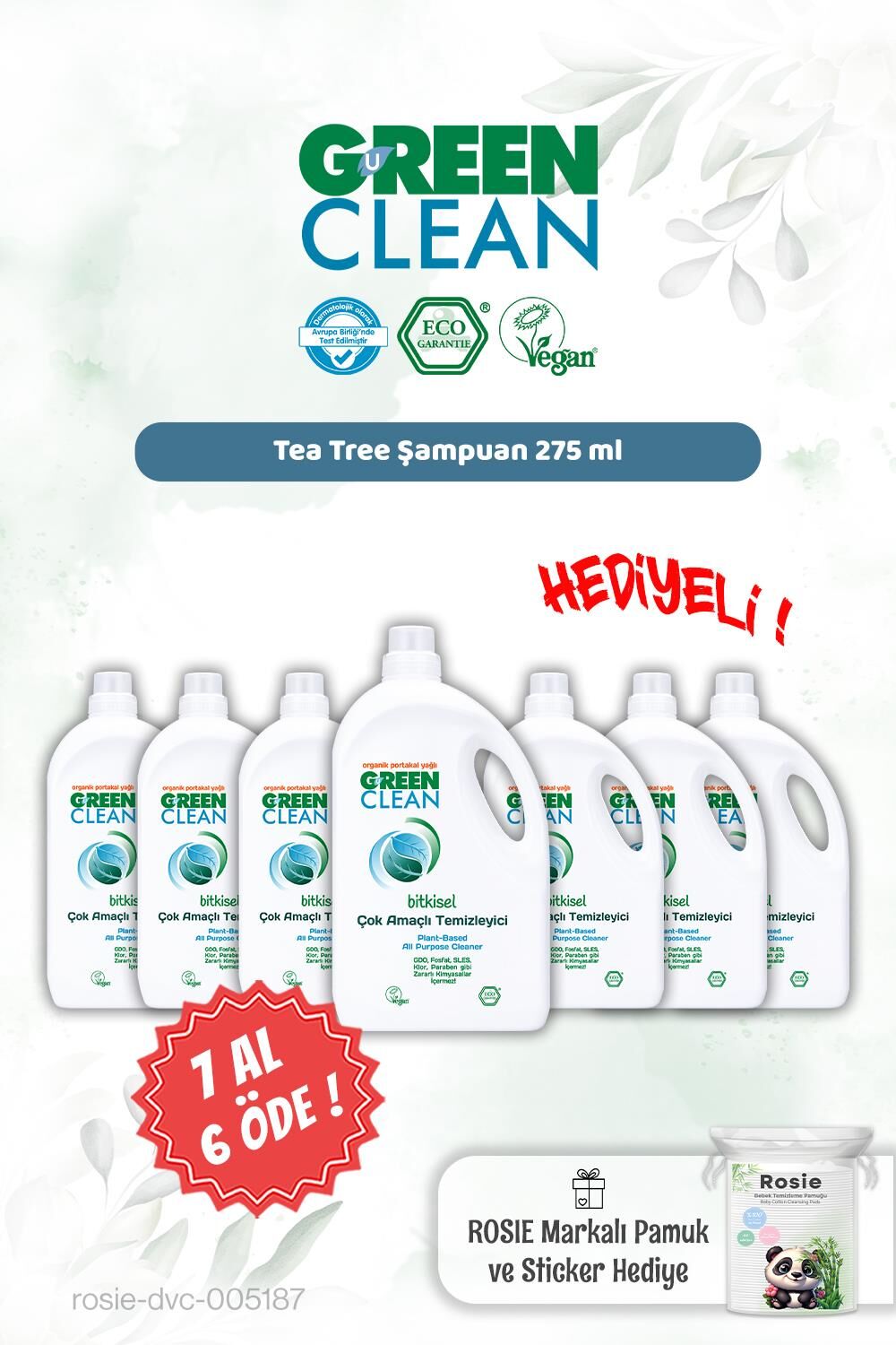 Green Clean 2750 ml Çok Amaçlı Tem. 7 AL 6 ÖDE ve Rosie Hediye