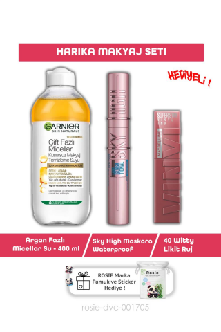 Maybelline Lash Sensational Sky High Maskara,Argan Misel 400 ml ,40 Witty Ruj ve ROSIE