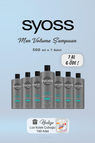 7 AL 6 ÖDE Syoss Men Volume Şampuan 500 ml, Kulak Çubuğu Hediyeli