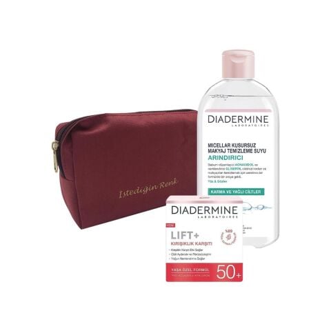 DIADERMINE Micellar Makyaj Temizleme Suyu 400 ml, Kırışıklık Karşıtı Krem ve 'İstediğin Sen' Çanta Hediyeli