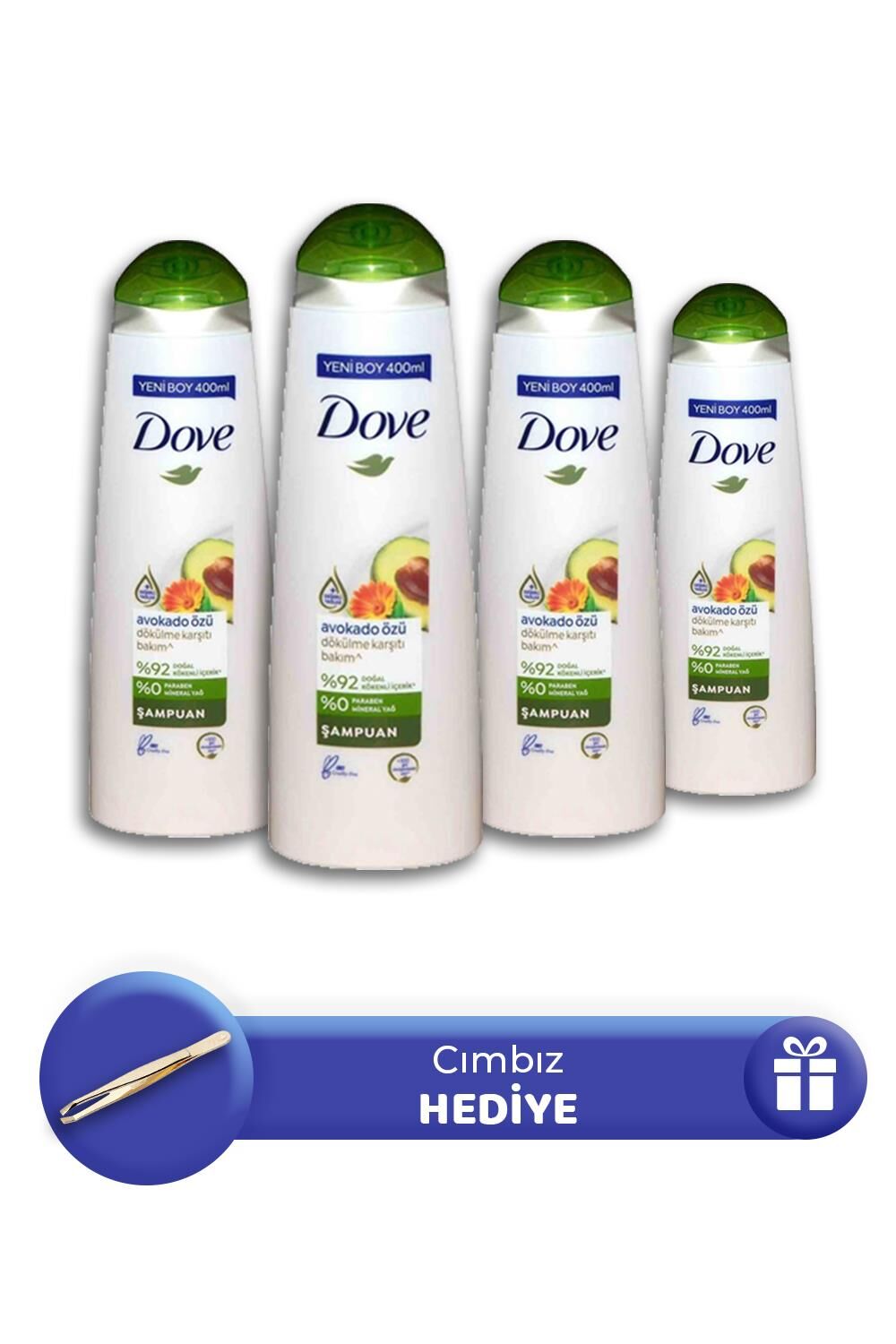 Dove Şampuan Avokado Özü 400 ml 4 Adet, Gold Cımbız Hediye