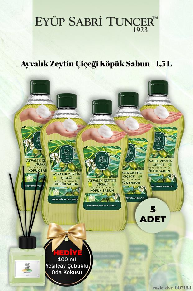 5'li Eyüp Sabri Tuncer Ayvalık Zeytin Çiçeği Köpük Sabun 1,5 L  Yeşilçay Koku Hediye