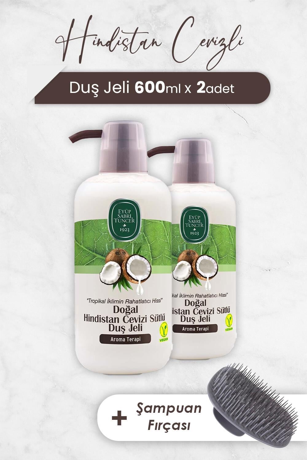 Eyüp Sabri Tuncer Hindistan Cevizi Duş Jeli 600 ml x 2 Adet ve Şampuan Fırçası