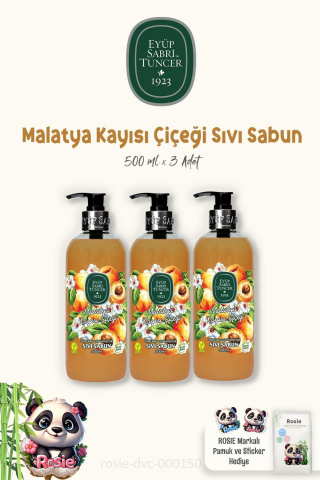 Eyüp Sabri Tuncer 3 Adet Malatya Kayısı Çiçeği Sıvı Sabun 500 ml ve ROSIE Pamuk