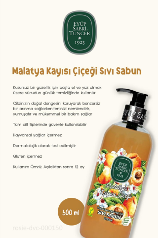 Eyüp Sabri Tuncer 3 Adet Malatya Kayısı Çiçeği Sıvı Sabun 500 ml ve ROSIE Pamuk