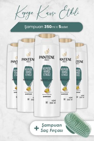 Pantene Şampuan Pro-V Kepeğe Karşı Etkili 350 ml x 5 Adet ve Şampuan Fırçası