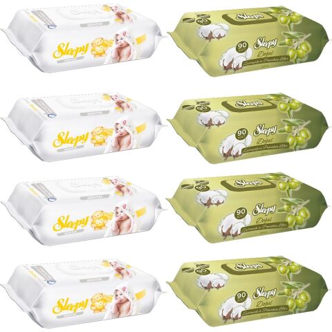 Sleepy Sensitive Islak Havlu 90 Lı 4 Adet + Zeytinyağlı 90 Lı 4 Adet