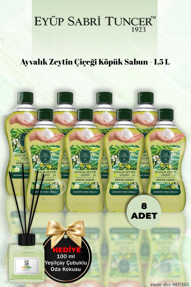 Eyüp Sabri Tuncer 8 Adet Ayvalık Zeytin Çiçeği Köpük Sabun 1,5 L  Yeşilçay Koku Hediye